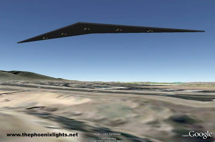 Here's an alt tag for the image: Phoenix Lights recreation over desert.