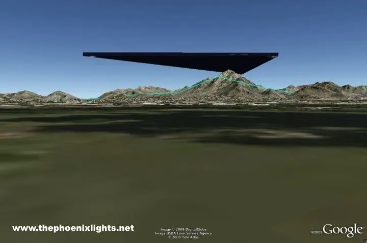 Here's an alt tag for the image: Phoenix Lights Google Earth simulation.