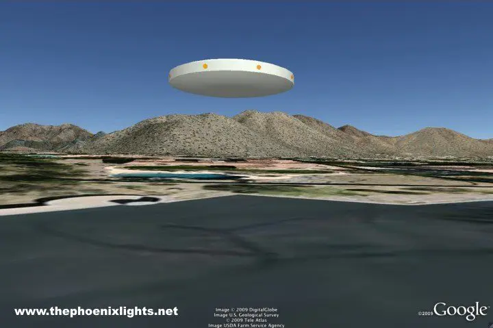 Here's an alt tag for the image: `Phoenix Lights recreation over mountains`