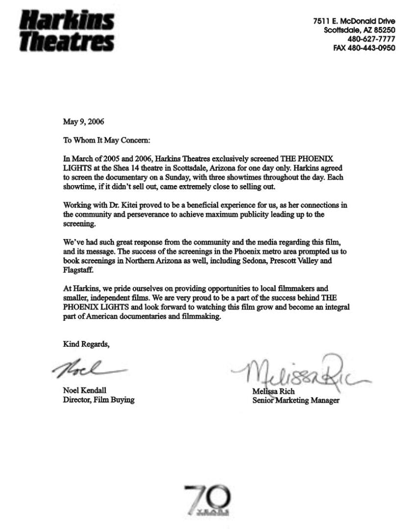 A letter of recommendation from the president and vice president.