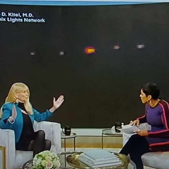 Two women in a television interview.